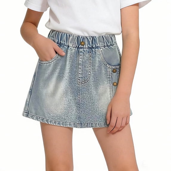 Guluxicc Kids Girls Denim Cargo Skort with Elastic Waist Girls Summer Casual Jean Shorts for 4-12 Years