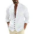 thumbnail image 1 of Guluxicc Linen Shirts for Men Knot Button Long Sleeve Beach Shirts Summer Vacation Outfit, 1 of 8