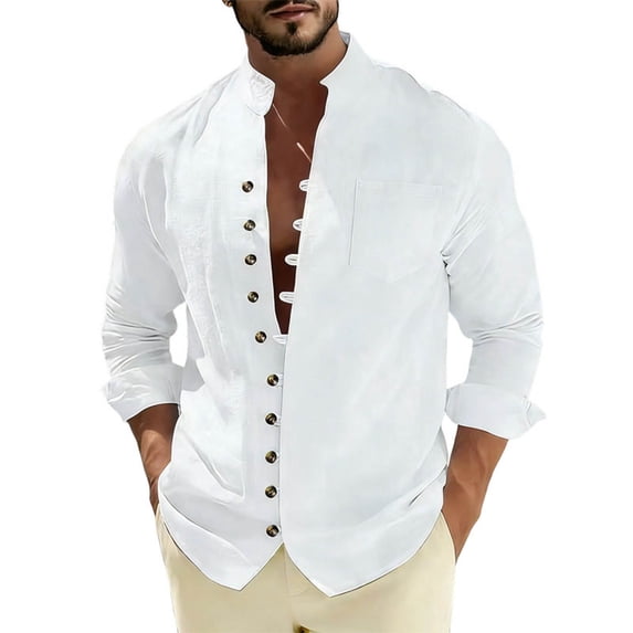 Guluxicc Linen Shirts for Men Knot Button Long Sleeve Beach Shirts Summer Vacation Outfit