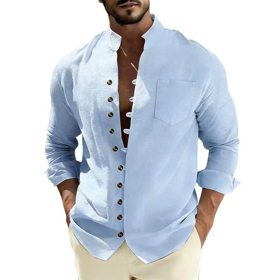 Guluxicc Linen Shirts for Men Knot Button Long Sleeve Beach Shirts Summer Vacation Outfit