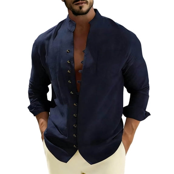 Guluxicc Linen Shirts for Men Knot Button Long Sleeve Beach Shirts Summer Vacation Outfit