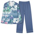 thumbnail image 1 of Guluxicc Lounge Sets for Women 2 Piece Floral Button Down Shirts and Wide Leg Pants Pullover Pajamas Sleepwear Pjs Set Outfits, Blue, 2XL, 1 of 4