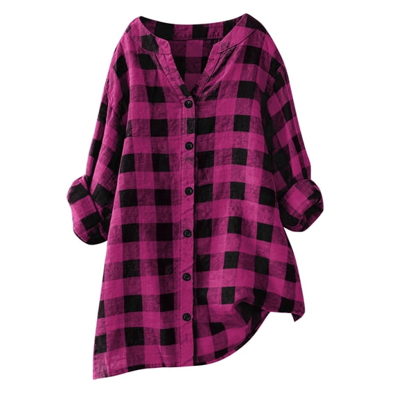 Guluxicc Maternity Clothes Long Sleeve Button Down Plaid Long Tops Pregnancy Lightweight Cardigan Shirt, Pink, S