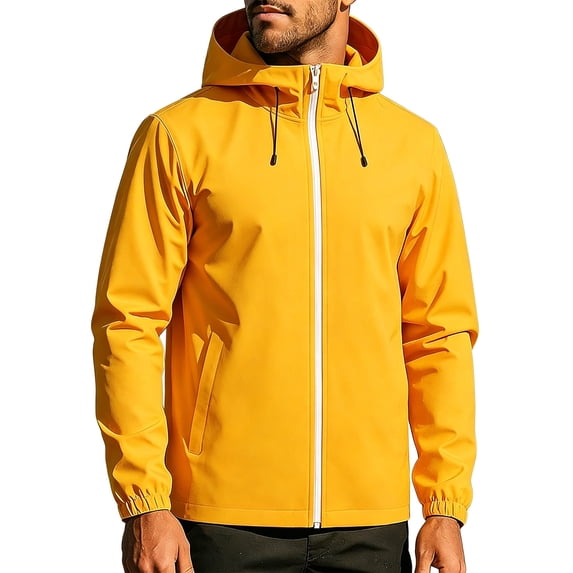 Guluxicc Men's Athletic Jackets with Pockets Waterproof Wind Resistant Drawstring Full Zipper Long Sleeve Hooded Jackets for Cycling Hiking Wear Fall Winter Casual Jackets