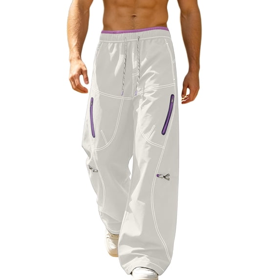 Guluxicc Men's Athletic Pants with Multi Zipper Pockets Elastic Drawstring Loose Wide Leg Trousers for Everyday Gym Workout Wear Summer Casual Outfits