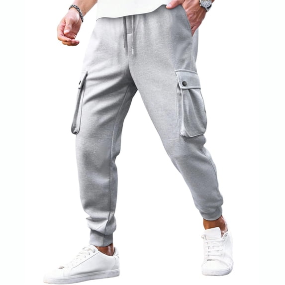 Guluxicc Men's Cargo Pants with Multi Pocket Elastic Waist Drawstring Jogger Trousers for Running Everyday Fall Winter