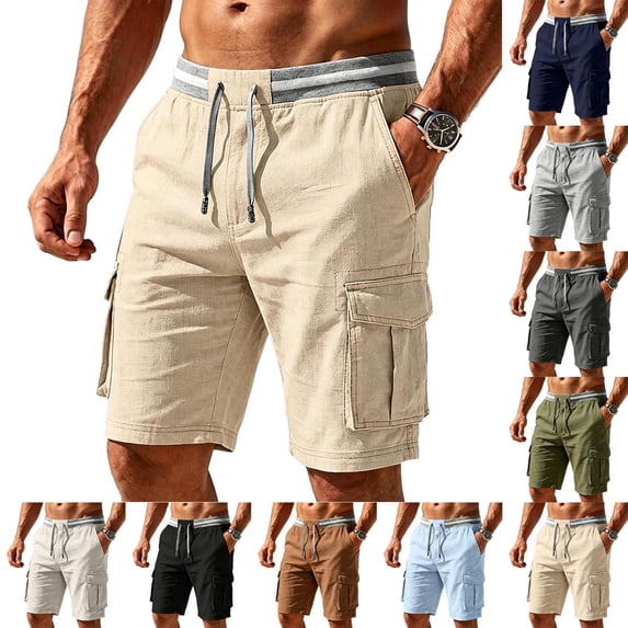 Guluxicc Men's Cargo Shorts Elastic Waist Drawstring Summer Hiking Shorts With Multi Pockets