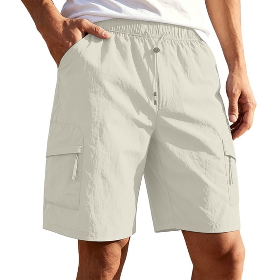 Guluxicc Men's Cargo Shorts with Multi Zip Pockets Elastic Waist Drawstring Hiking Performance Short Pants Everyday Wear Summer Casual Outfits