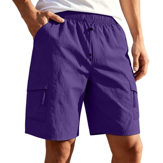 Guluxicc Men's Cargo Shorts with Multi Zip Pockets Elastic Waist Drawstring Hiking Performance Short Pants Everyday Wear Summer Casual Outfits