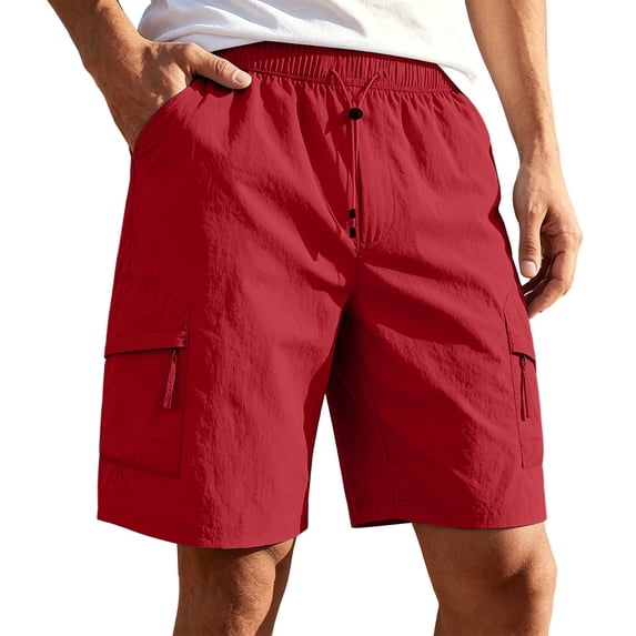 Guluxicc Men's Cargo Shorts with Multi Zip Pockets Elastic Waist Drawstring Hiking Performance Short Pants Everyday Wear Summer Casual Outfits