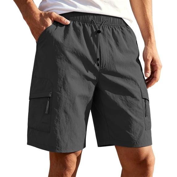 Guluxicc Men's Cargo Shorts with Multi Zip Pockets Elastic Waist Drawstring Hiking Performance Short Pants Everyday Wear Summer Casual Outfits