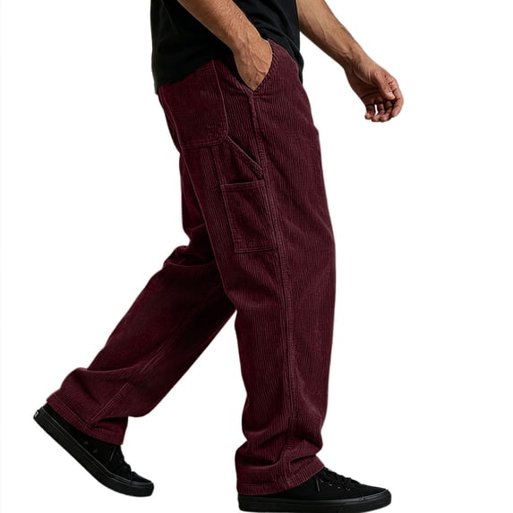 Guluxicc Men's Corduroy Pants with Multi Pocket Button Front Straight Leg Ribbed Trousers for Everyday Fall Winter