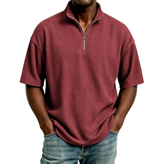 Guluxicc Men's Corduroy Shirts Quarter Zip Short Sleeve Shirts for Everyday Wear Summer Casual Outfits
