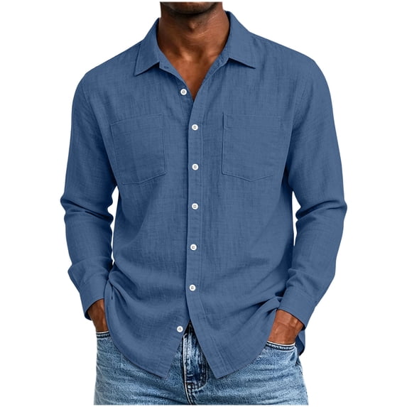Guluxicc Men's Cotton Long Sleeve Shirts with Pockets Button Down Classic Fit Business Casual Shirts Summer Casual Outfits