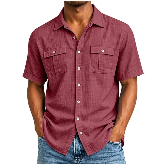 Guluxicc Men's Cotton Shirts Button Down Short Sleeve Shirts with Pockets Classic Fit Everyday Wear Summer Casual Outfits