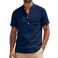 thumbnail image 1 of Guluxicc Men's Cotton V-Neck Shirts with Pocket Button Short Sleeve Shirts for Everyday Wear Summer Casual Outfits, 1 of 6