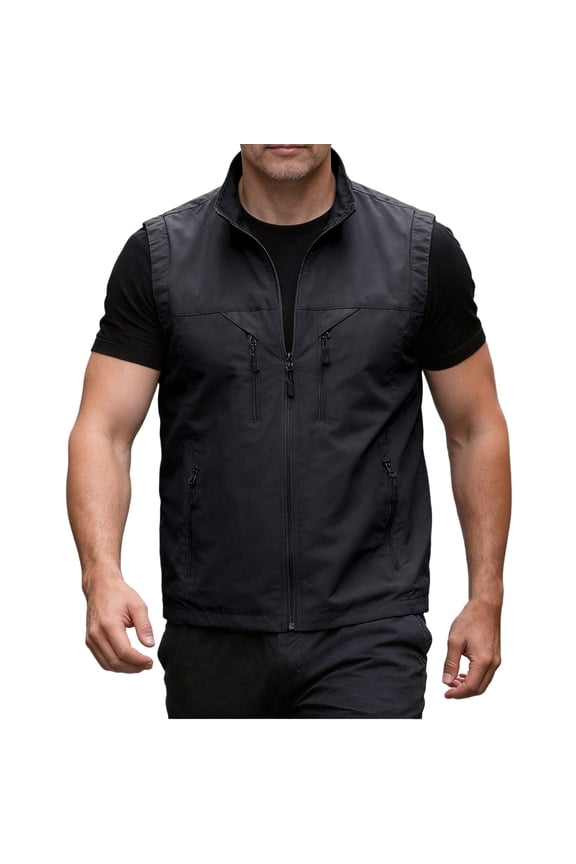 Men's Fishing Vest Jackets with Multi Pocket Full Zipper Sleeveless Athletic Jackets for Outdoor Fishing Running Wear Summer Fall Casual Jackets