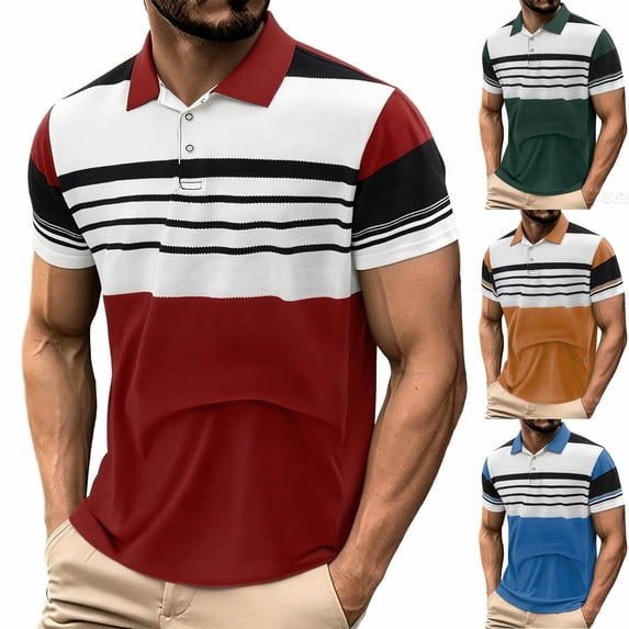 Guluxicc Men's Henley Tops Regular Fit Short Sleeve Shirts Trendy Color Block Summer Outdoor Casual Tops