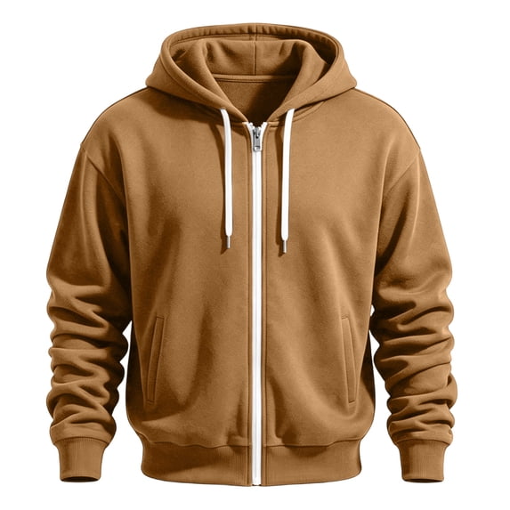 Guluxicc Men's Hooded Sweatshirts with Pockets Full Zipper Drawstring Ribbed Long Sleeve Sweatshirts for Everyday Fall Winter