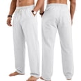 thumbnail image 1 of Guluxicc Men's Linen Pants with Multi Pocket Elastic Drawstring Long Straight Leg Beach Trousers for Summer Vacation Casual Outfits, 1 of 8