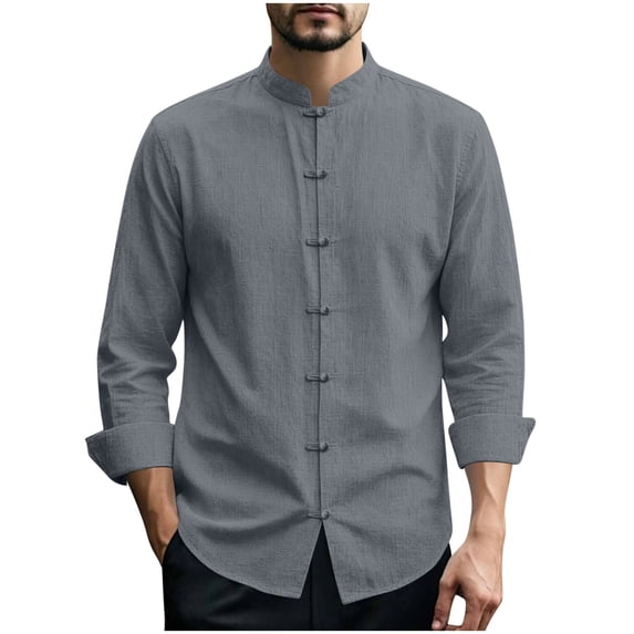 Guluxicc Men's Linen Shirts Button Down Relaxed Fit Classic Asian Long Sleeve Shirts Summer Casual Outfits