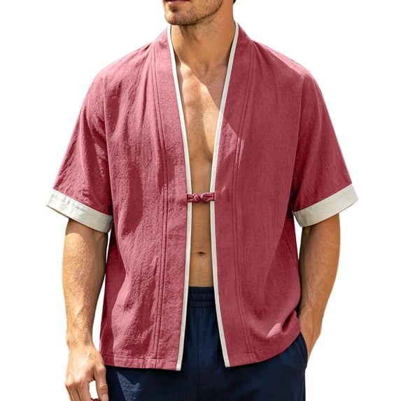 Guluxicc Men's Linen Shirts Button Short Sleeve Lounge Wear for Summer Beach Vacation