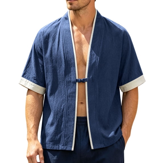 Guluxicc Men's Linen Shirts Button Short Sleeve Lounge Wear for Summer Beach Vacation