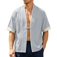 thumbnail image 1 of Guluxicc Men's Linen Shirts Button Short Sleeve Lounge Wear for Summer Beach Vacation, 1 of 4
