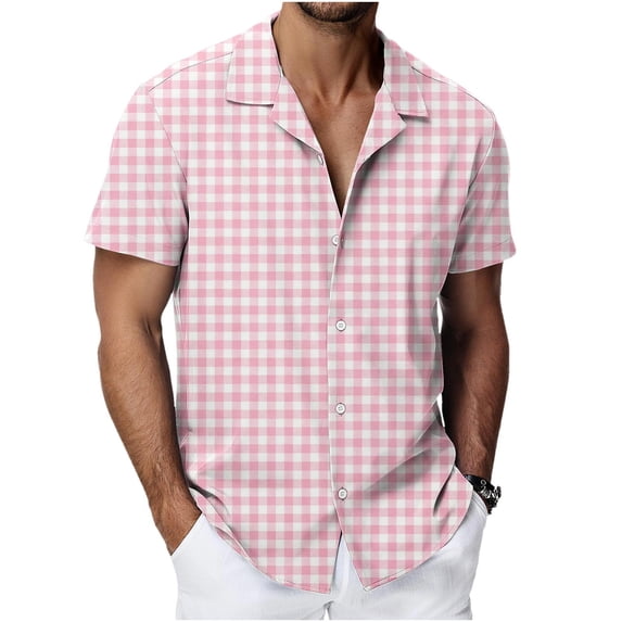 Guluxicc Men's Plaid Lounge Shirts Button Down Collared Short Sleeve Summer Casual Tops for Everyday Outfits