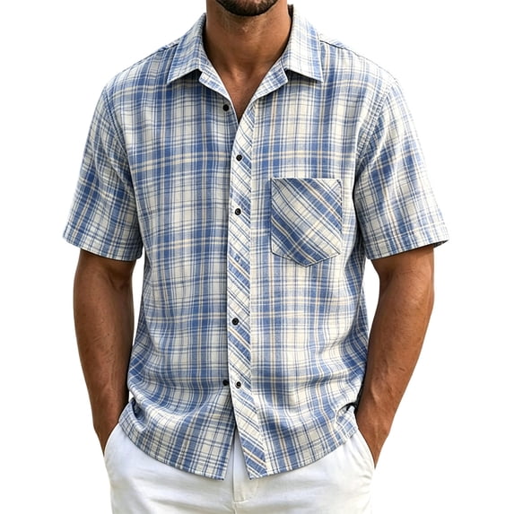 Guluxicc Men's Plaid Shirts with Pocket Button Down Collared Short Sleeve Lounge Tops for Everyday Summer Casual Outfits