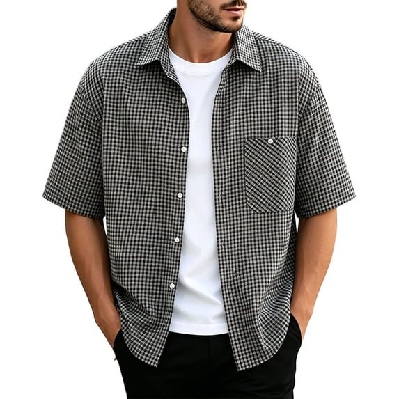Guluxicc Men's Plaid Shirts with Pocket Collared Button Down Everyday Wear Short Sleeve Tops for Summer Casual Outfits