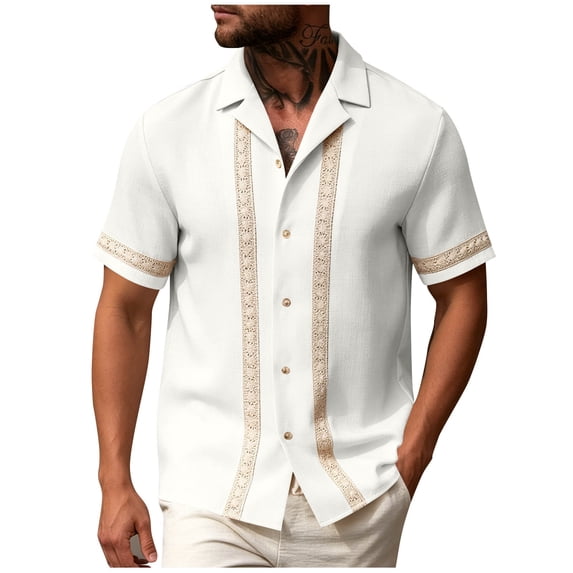 Guluxicc Men's Shirts Button Down Collared Short Sleeve Beach Vacation Tops for Everyday Wear Spring Summer Casual Outfits