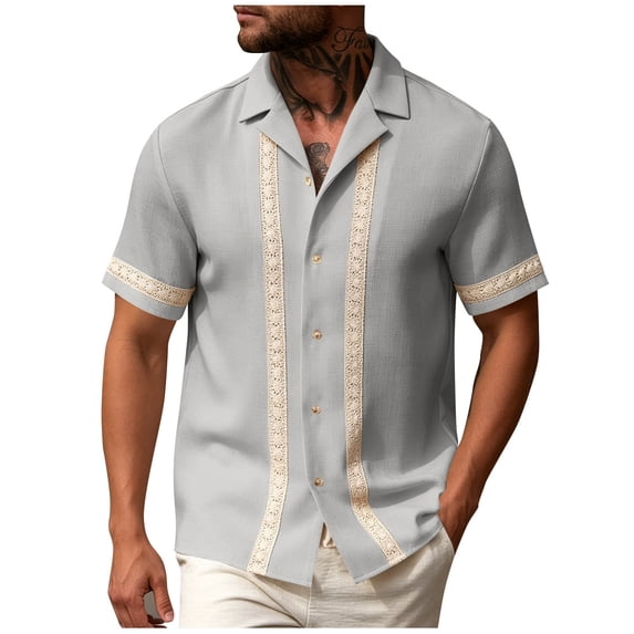 Guluxicc Men's Shirts Button Down Collared Short Sleeve Beach Vacation Tops for Everyday Wear Spring Summer Casual Outfits