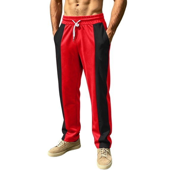 Guluxicc Men's Straight Leg Pants with Pockets Loose Color Block Elastic Waist Drawstring Trousers for Everyday Wear Summer Casual Outfits
