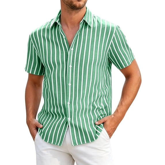 Guluxicc Men's Striped Beach Shirts Button Down Collared Short Sleeve Tops for Summer Vacation Casual Outfits