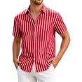 thumbnail image 1 of Guluxicc Men's Striped Beach Shirts Button Down Collared Short Sleeve Tops for Summer Vacation Casual Outfits, 1 of 4