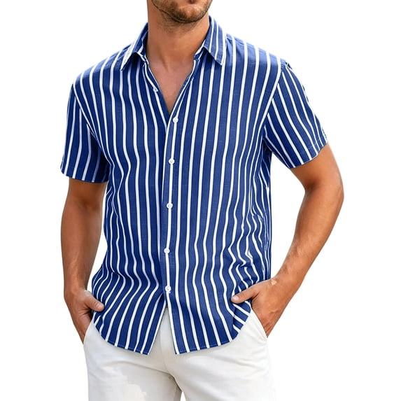 Guluxicc Men's Striped Beach Shirts Button Down Collared Short Sleeve Tops for Summer Vacation Casual Outfits