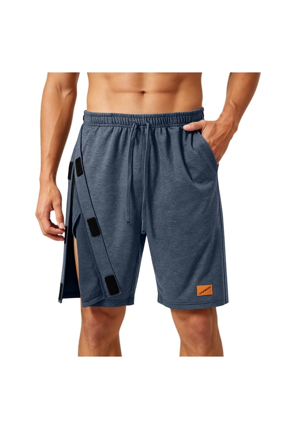 Men's Tear Away Shorts Elastic Waist Drawstring Relax Fit Split Snap Button Shorts