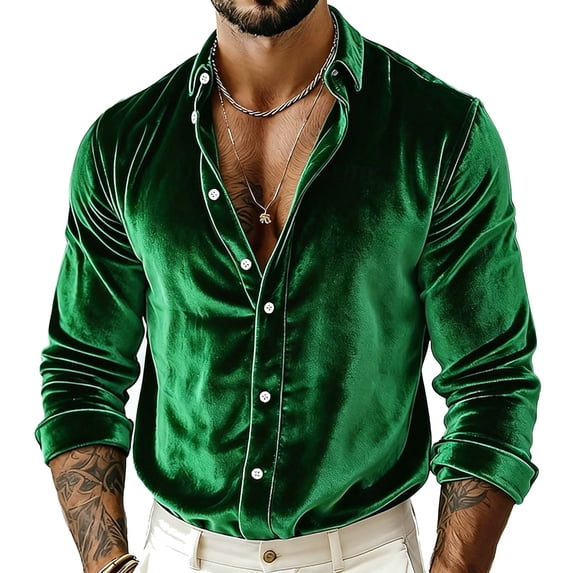 Guluxicc Men's Velour Shirts Loose Button Down Stand Collar Long Sleeve Dressy Casual Shirts for Fall Winter