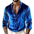 thumbnail image 1 of Guluxicc Men's Velour Shirts Loose Button Down Stand Collar Long Sleeve Dressy Casual Shirts for Fall Winter, 1 of 4