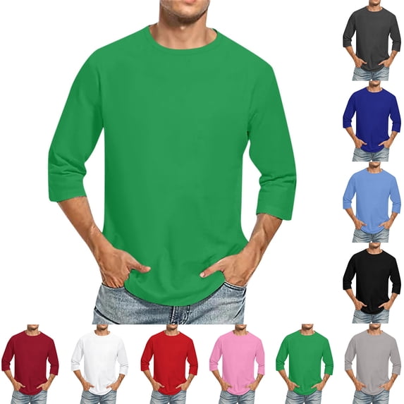 Guluxicc Mens 3/4 Sleeve Shirts Summer Crew Neck Workout T Shirts Athletic Tops for Gym Running