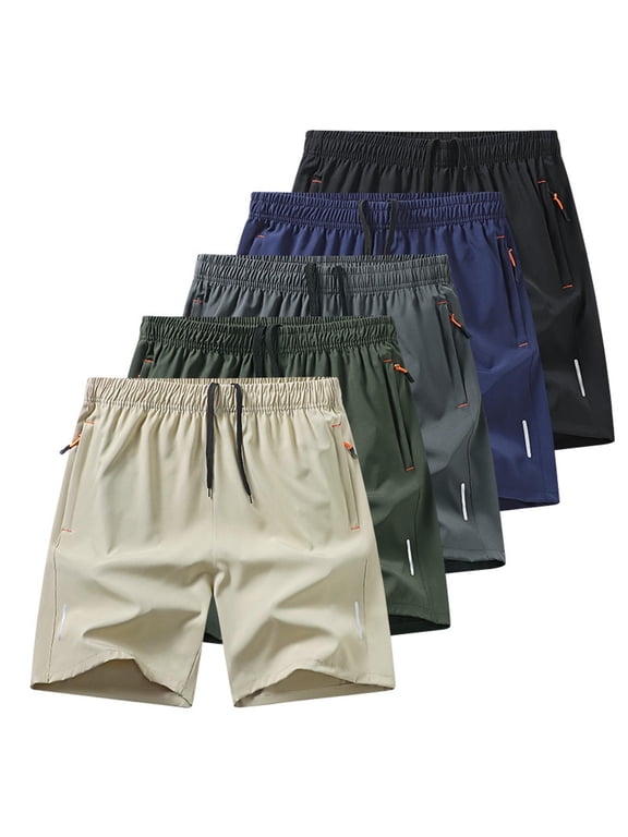 Mens Athelic Shorts Drawstring Elastic Waist Gym Shorts Regular Fit Solid Color Summer Outdoor Workout Casual Shorts with Zip Pockets