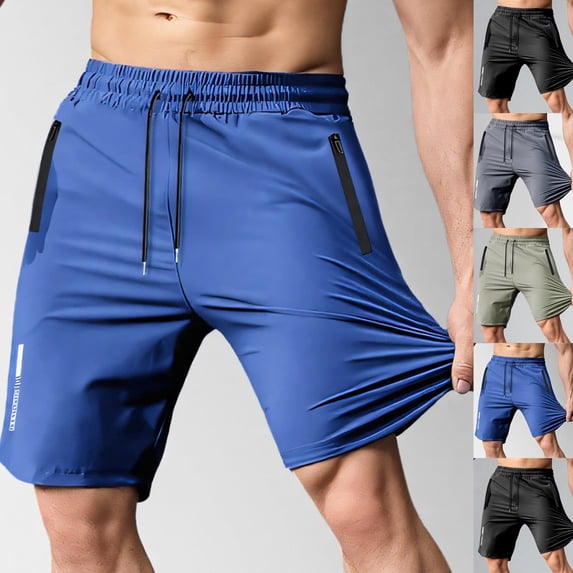 Guluxicc Mens Gym Shorts Drawstring Elastic Waist Athelic Shorts Regular Fit Solid Color Summer Workout Shorts with Zip Pockets