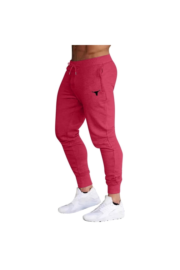Mens Jogger Pants Casual Elastic Bottom Sweatpants Workout Gym Running Athletic Trousers, Red