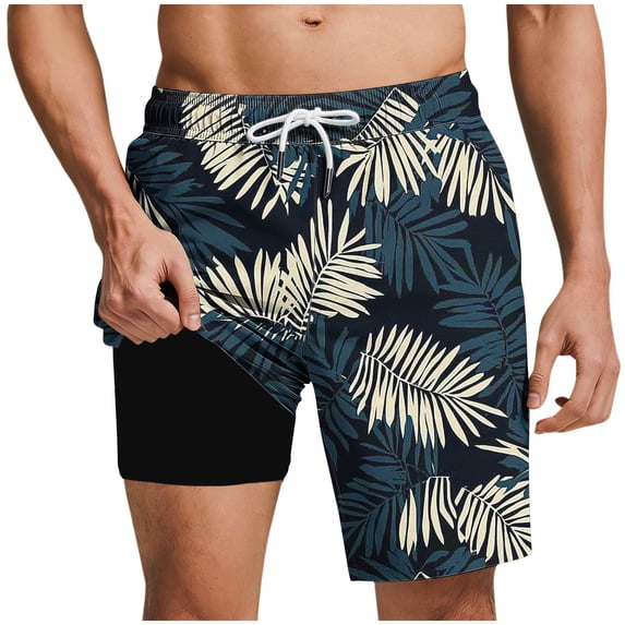 Guluxicc Mens Swimming Trunks with Compression Mesh Liner 2 in 1 Quick-Dry Swim Shorts with Pockets Summer Board Shorts