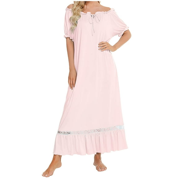 Guluxicc Nightgowns for Women Casual Short Sleeve Flowy Soft Comfortable Pullover Sleepwear Dress Ladies Loungewear, Pink
