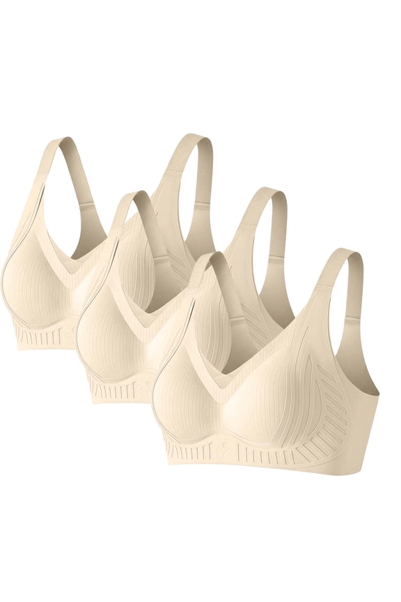 No Underwire Bras for Women with Adjustable Straps, Wireless Padded Bralette, 36B/36C, 3-Pack