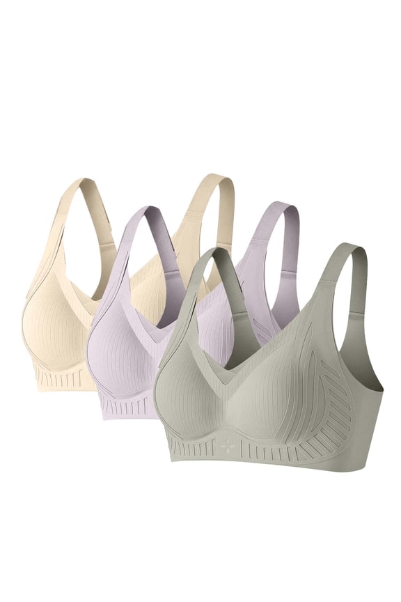 No Underwire Bras for Women with Adjustable Straps, Wireless Padded Bralette, 36B/36C, 3-Pack