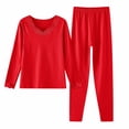 thumbnail image 1 of Guluxicc Pajama Sets for Women 2 Piece V Neck Long Sleeve Tops and Pants Thermal Pajamas Set Pjs Loungewear Outfits, Red, M, 1 of 2