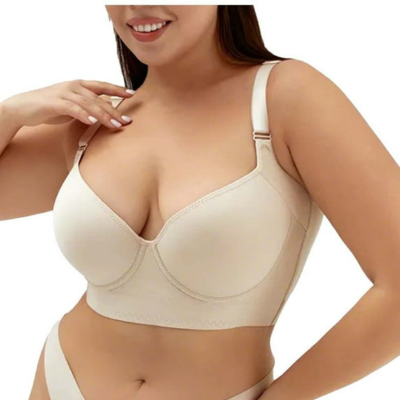 Guluxicc Plus Size Bras for Women Comfortable Push Up Bra with Underwire Everyday Bras with Adjustable Straps, Beige, 44